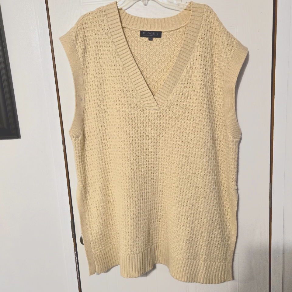 Eloquoii Cream Sleeveless Sweater 277